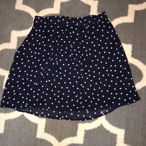 Navy circle skirt with white polka dots